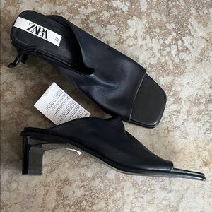 Zara Elegant Black Heeled Mules